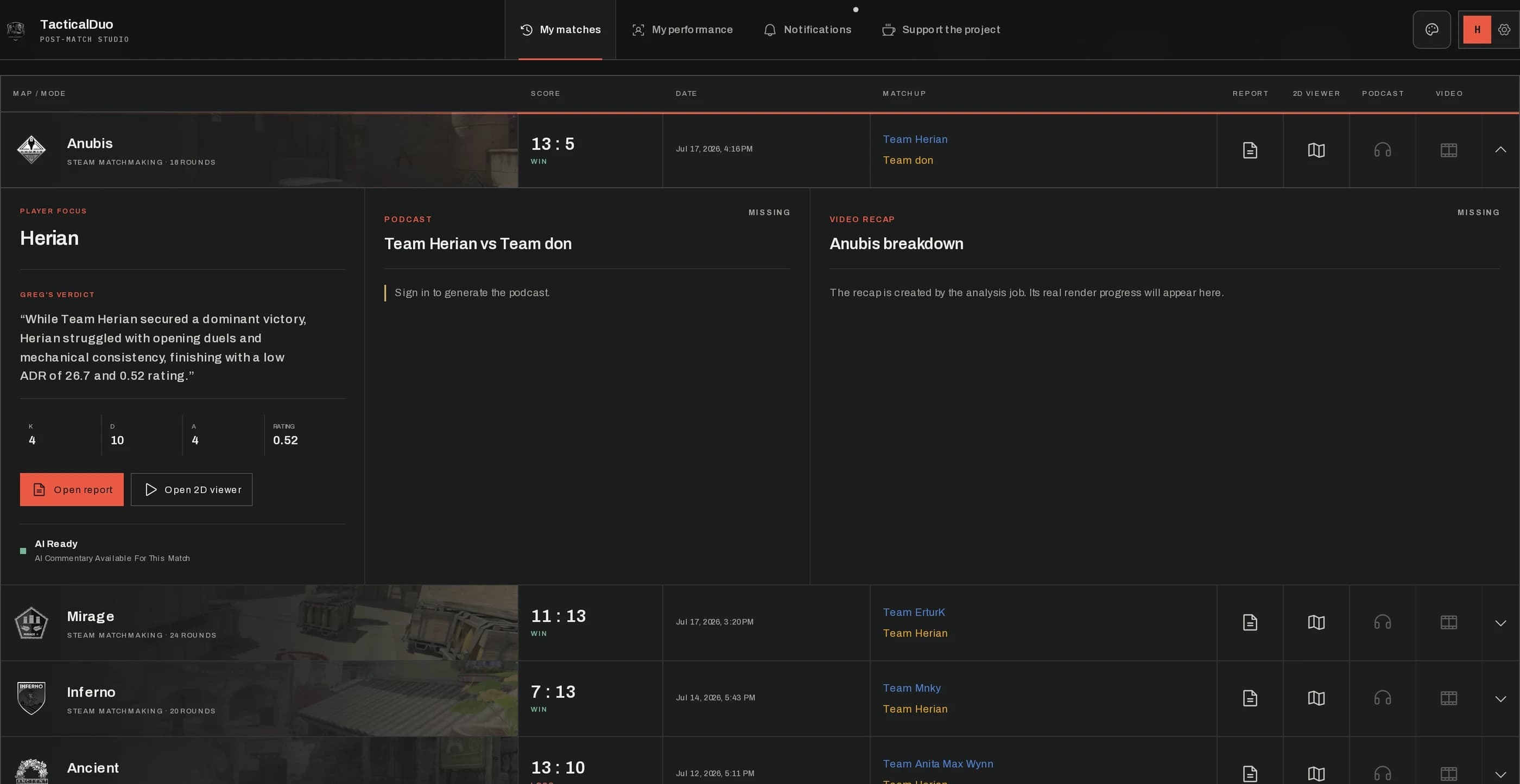 TacticalDuo real match archive